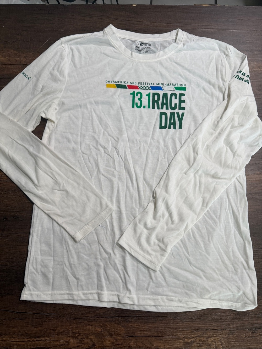 Hanes White‎ Long-Sleeve Tee with Green 13.1 Race Day Print